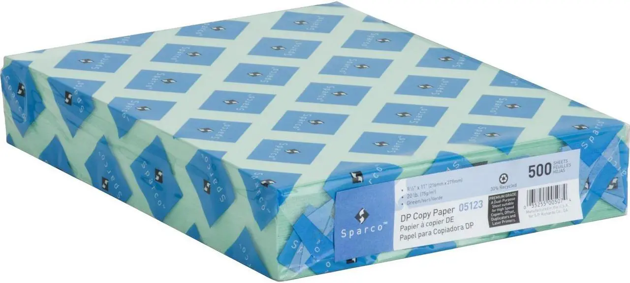 Alt view image 4 of 5 - Sparco Premium Copy Paper 20Lb 8-1/2"x11" 500/RM Green 05123
