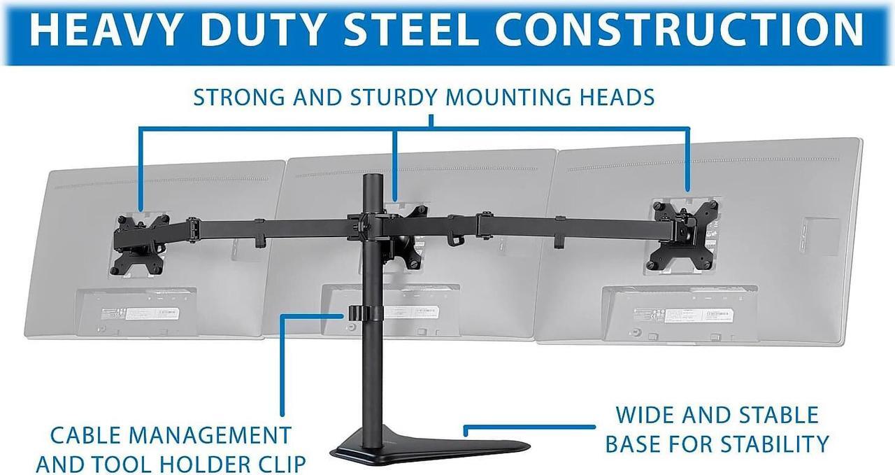 Alt view image 9 of 13 - Mount-It! Adjustable Triple Monitor Stand Up to 32" Black (MI-2789XL)