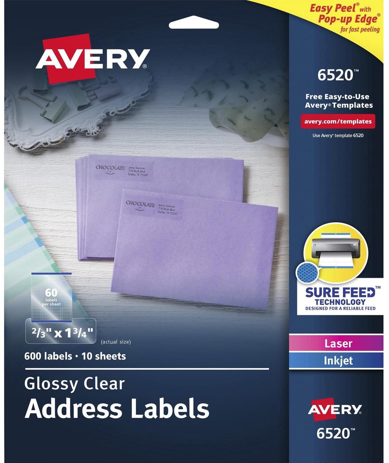 Avery 6520 Easy Peel Address Labels, 2/3