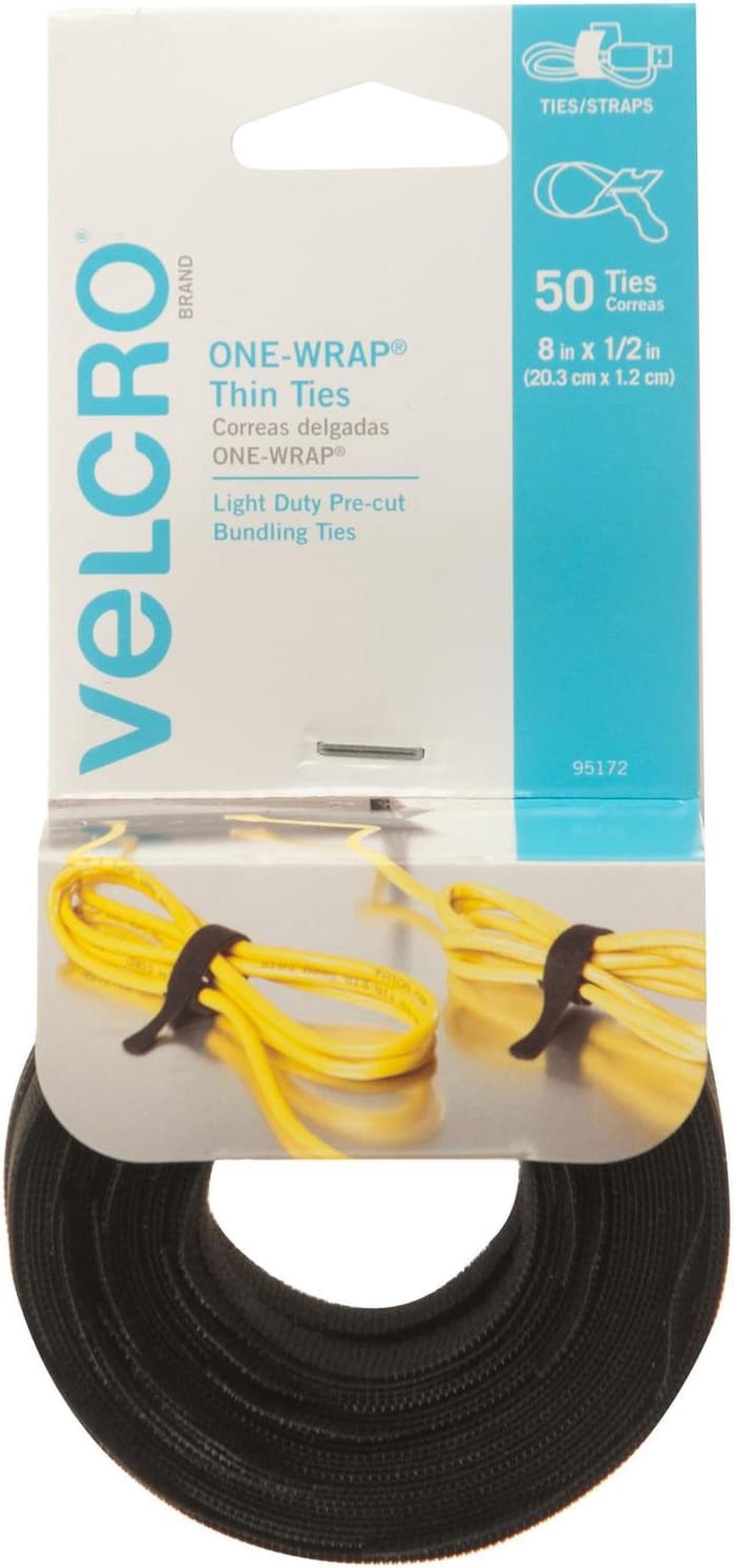 Alt view image 13 of 19 - Velcro Brand One-Wrap Pre-Cut Thin Ties, 0.5" X 8", Black, 50/Pack 95172