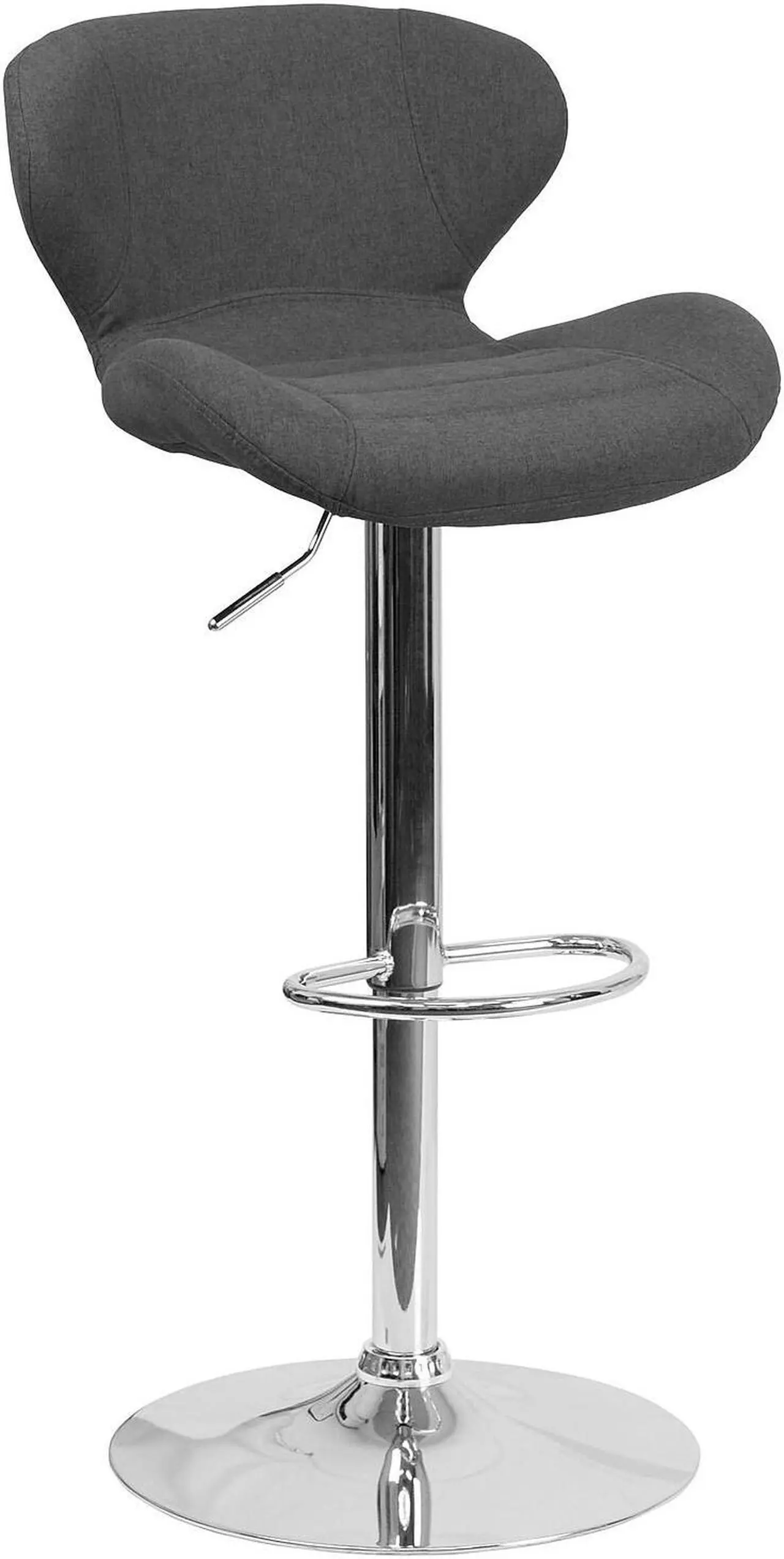 Alt view image 6 of 20 - Contemporary Charcoal Fabric Adjustable Height Barstool with Curved Back and Chrome Base