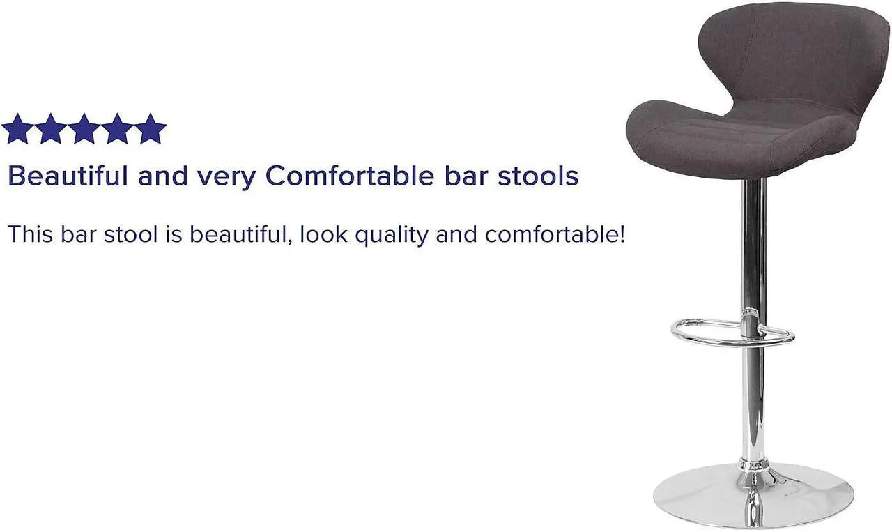 Alt view image 9 of 20 - Contemporary Charcoal Fabric Adjustable Height Barstool with Curved Back and Chrome Base