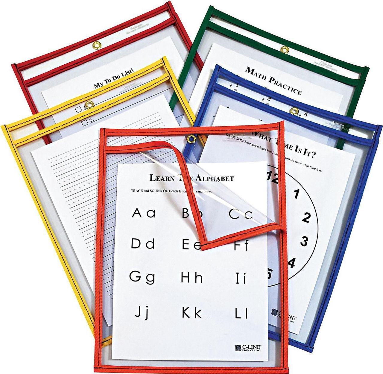 Alt view image 13 of 13 - C-Line 42620 Reusable Dry Erase Pockets, Easy Load, 9 X 12, Assorted Primary Colors, 25/Pack