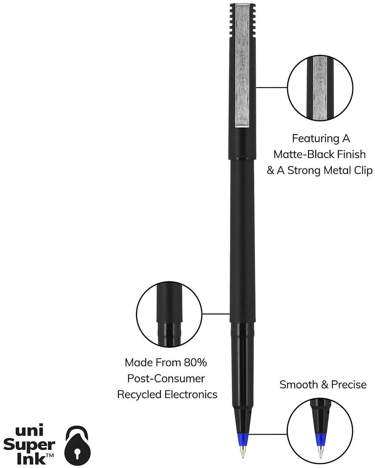 Alt view image 8 of 8 - uni-ball Stick Roller Ball Pen Micro 0.5mm Blue Ink Black Matte Barrel Dozen
