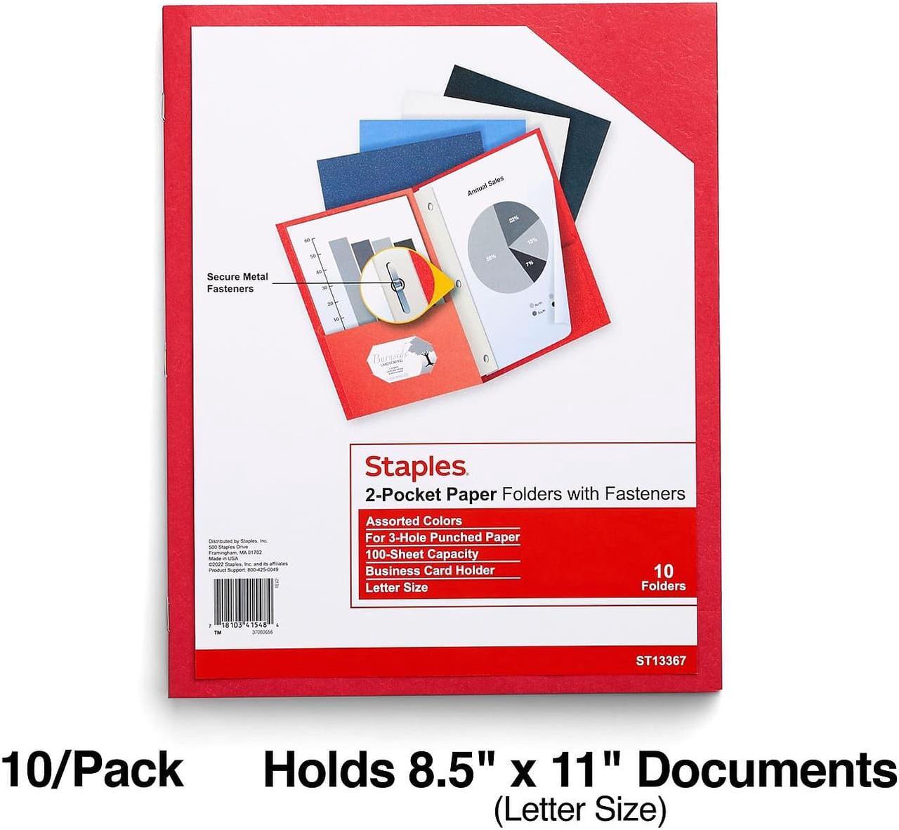 Alt view image 3 of 6 - Staples 2-Pocket Folder with Fasteners Assorted 905754