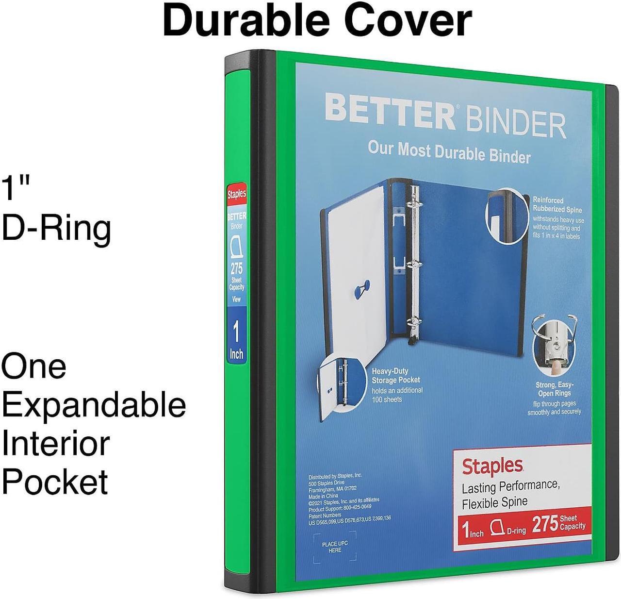 Alt view image 2 of 6 - Staples Better 1-Inch D 3-Ring View Binder Green (19063) 827602