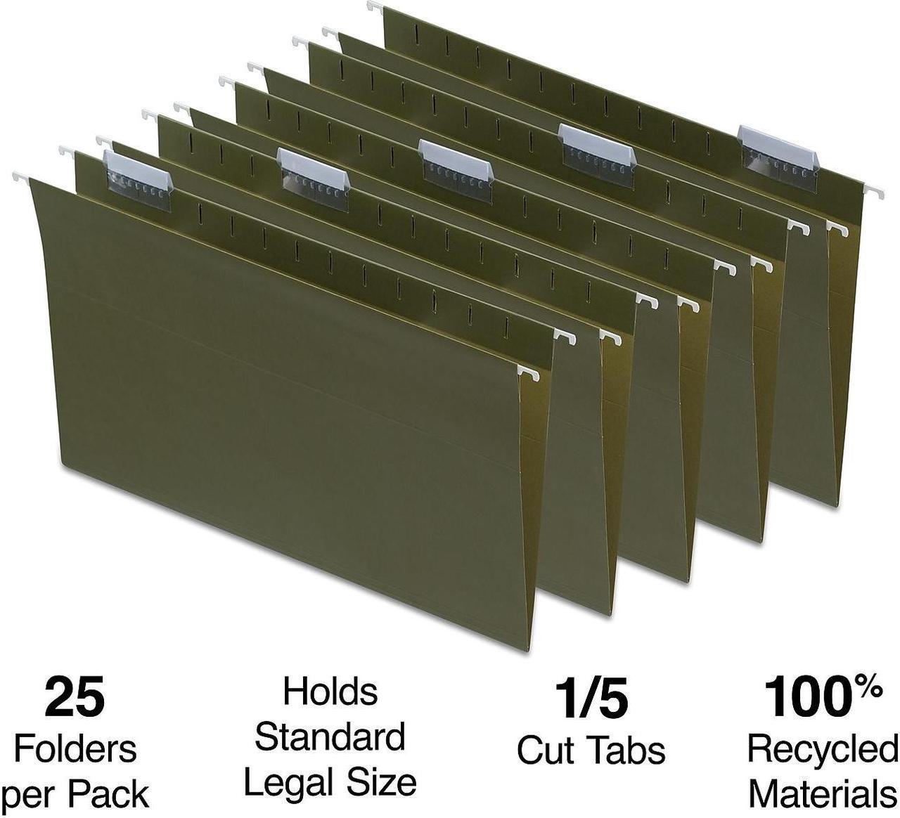 Alt view image 2 of 5 - MyOfficeInnovations Hanging File Folders 5-Tab Legal Size Standard Green 25/BX (116830)