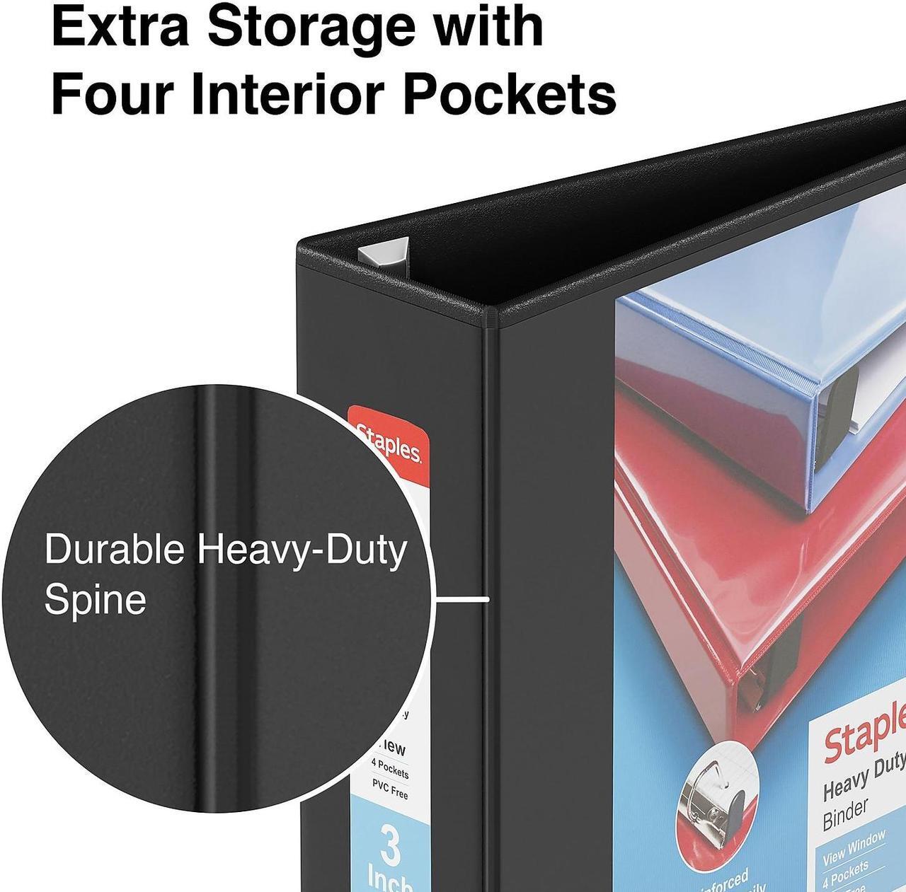 Alt view image 3 of 8 - Staples Heavy Duty 3" 3-Ring View Binder Black (24690) 82669