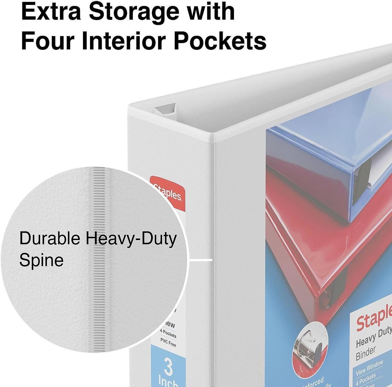 Alt view image 3 of 6 - Staples Heavy Duty 3" 3-Ring View Binder White (24693) 82666