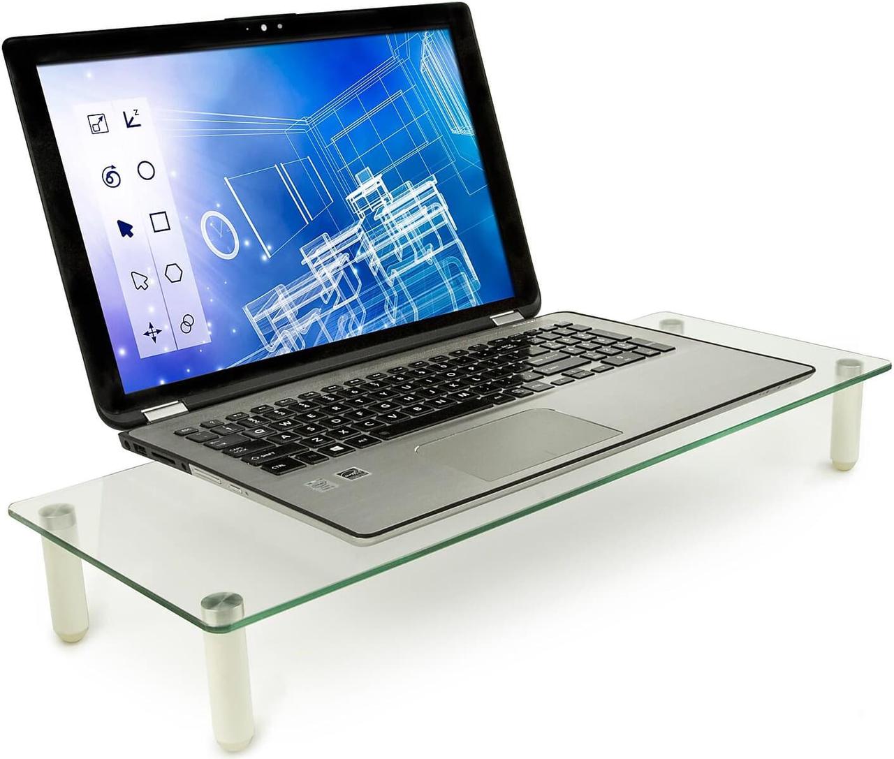 Alt view image 10 of 14 - Mount-It! Glass Monitor Stand Laptop Stand, Ergonomic Desk Riser and Organizer, 22 Inches Wide Tempered Glass, 44 Lb Carrying Capacity (MI-7263)