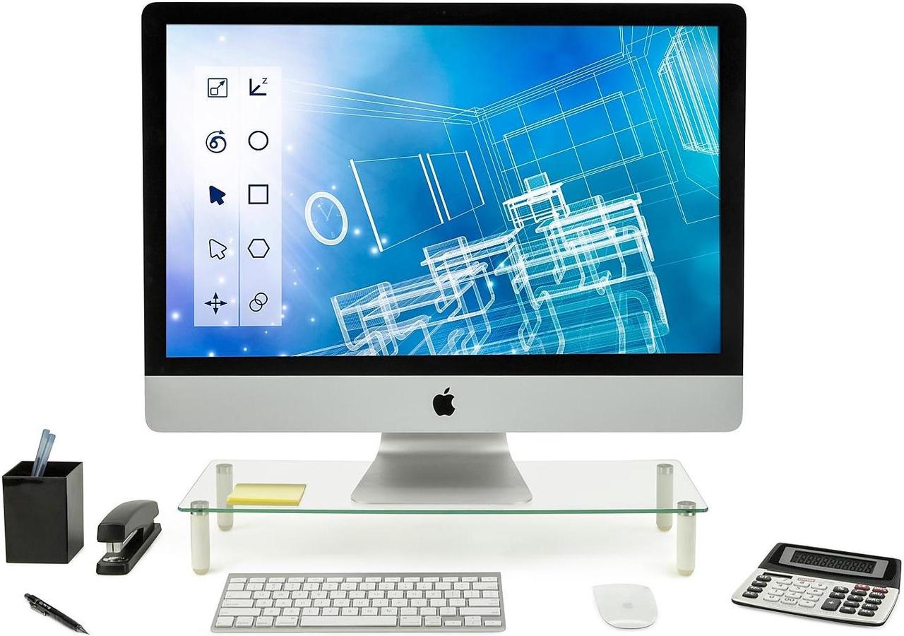 Alt view image 12 of 14 - Mount-It! Glass Monitor Stand Laptop Stand, Ergonomic Desk Riser and Organizer, 22 Inches Wide Tempered Glass, 44 Lb Carrying Capacity (MI-7263)