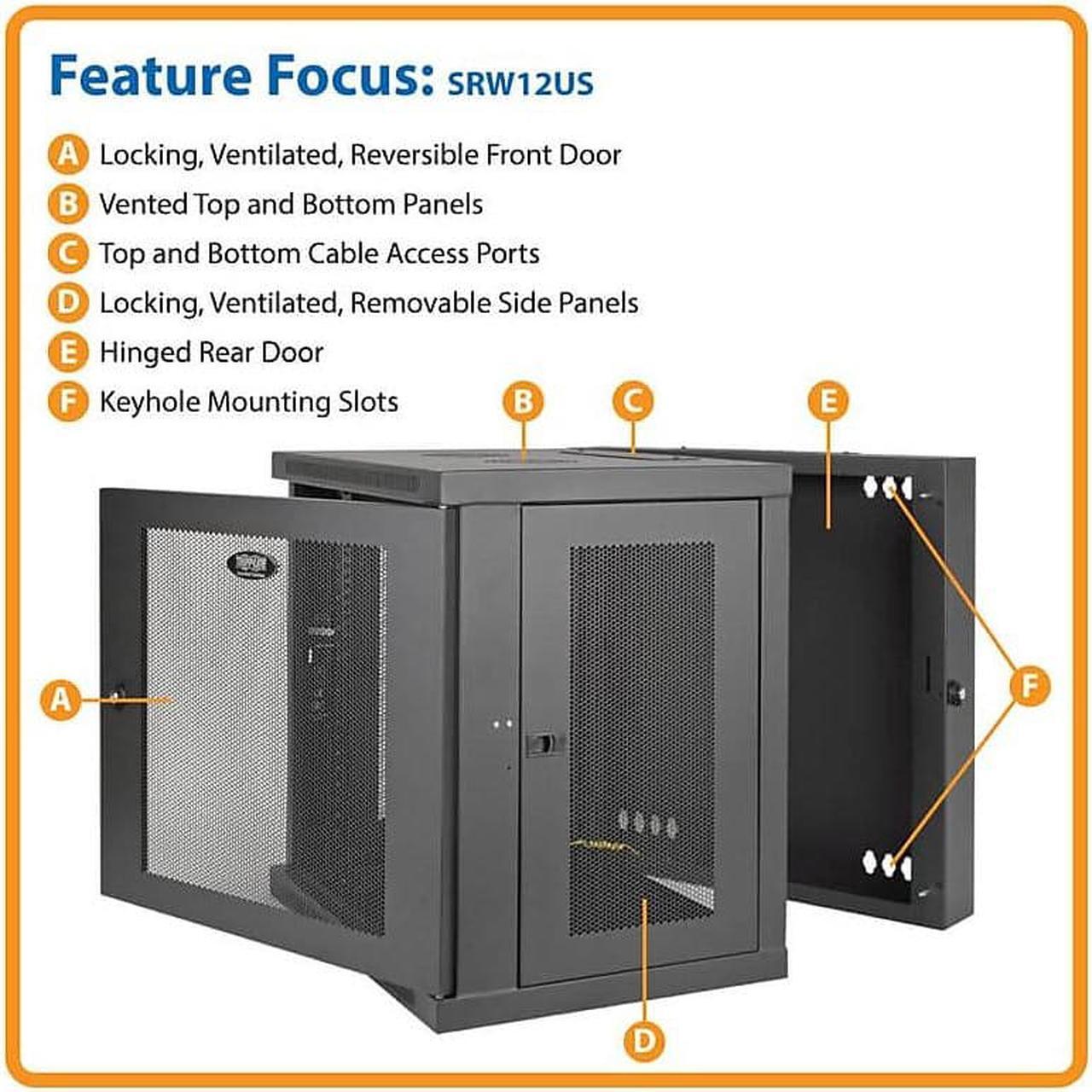Alt view image 10 of 10 - Tripp Lite - SRW12US 12U Wall Mount Rack Enclosure Server Cabinet, Hinged, 20.5" Deep, Switch-Depth (SRW12US) black (SRW12US)