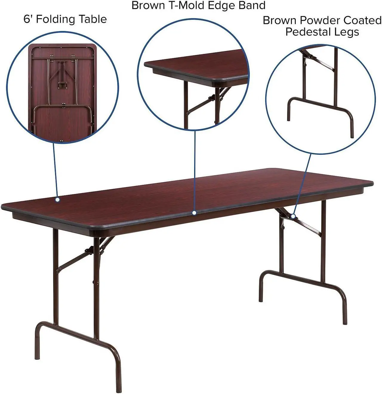 Alt view image 17 of 20 - 6-Foot High Pressure Mahogany Laminate Folding Banquet Table