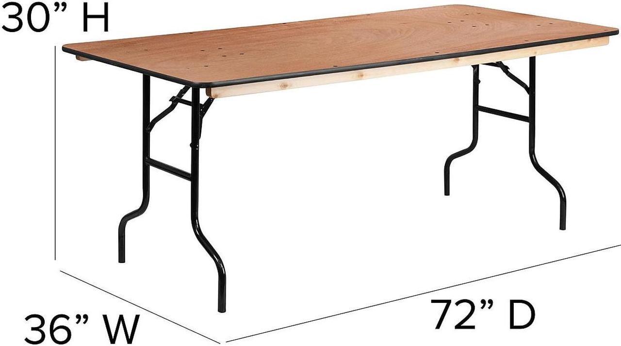 Alt view image 19 of 20 - 36'' x 72'' Rectangular Wood Folding Banquet Table with Clear Coated Finished Top