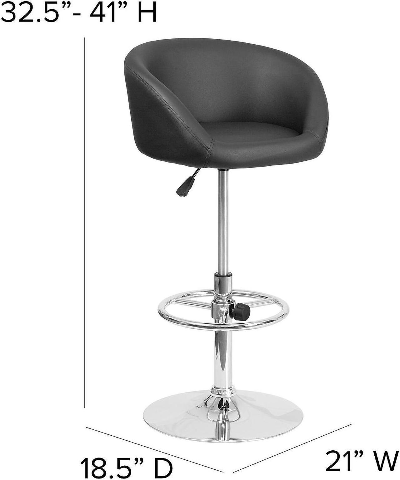 Alt view image 16 of 19 - Contemporary Black Vinyl Adjustable Height Barstool with Barrel Back and Chrome Base