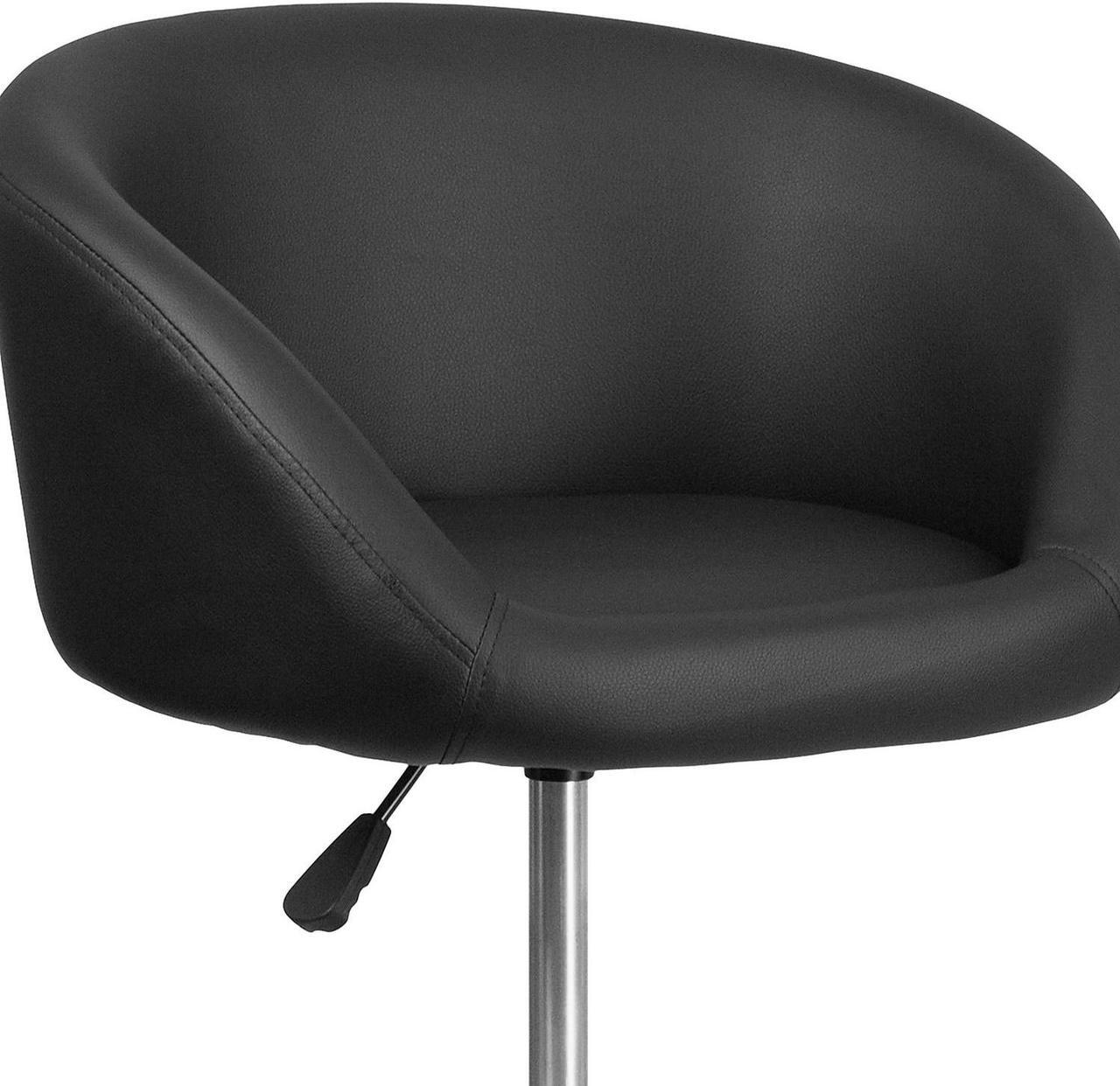 Alt view image 18 of 19 - Contemporary Black Vinyl Adjustable Height Barstool with Barrel Back and Chrome Base