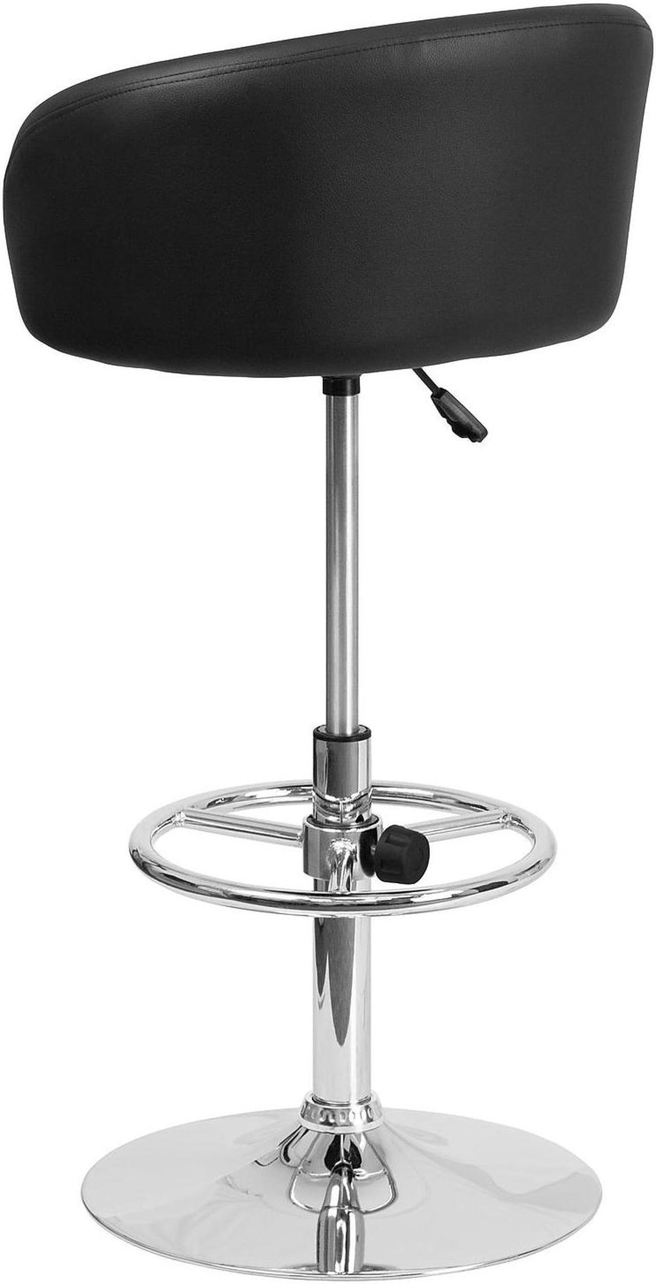 Alt view image 17 of 19 - Contemporary Black Vinyl Adjustable Height Barstool with Barrel Back and Chrome Base