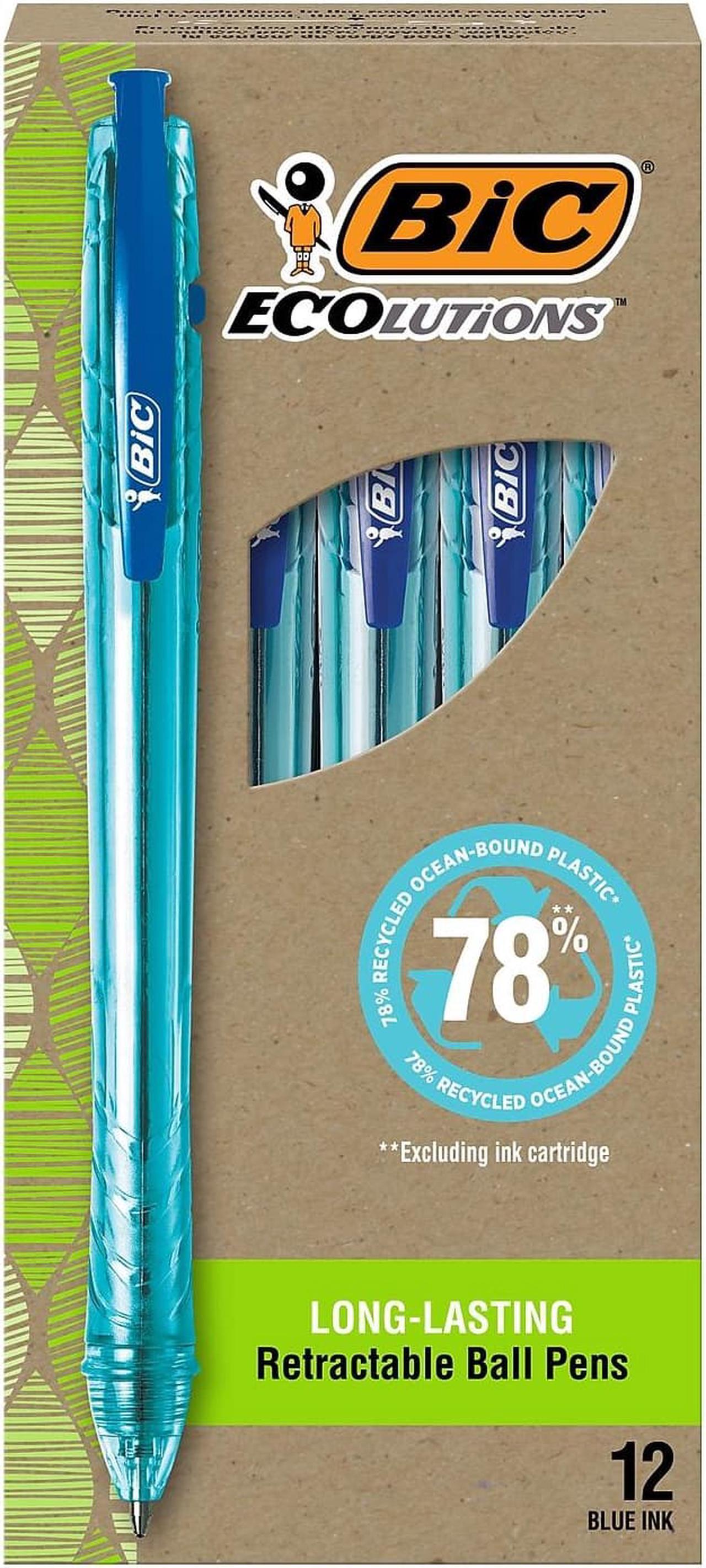 Alt view image 12 of 12 - BIC ReVolution Ocean Bound Ballpoint Pen Retractable 1 mm Blue 12Pk BPRR11BE