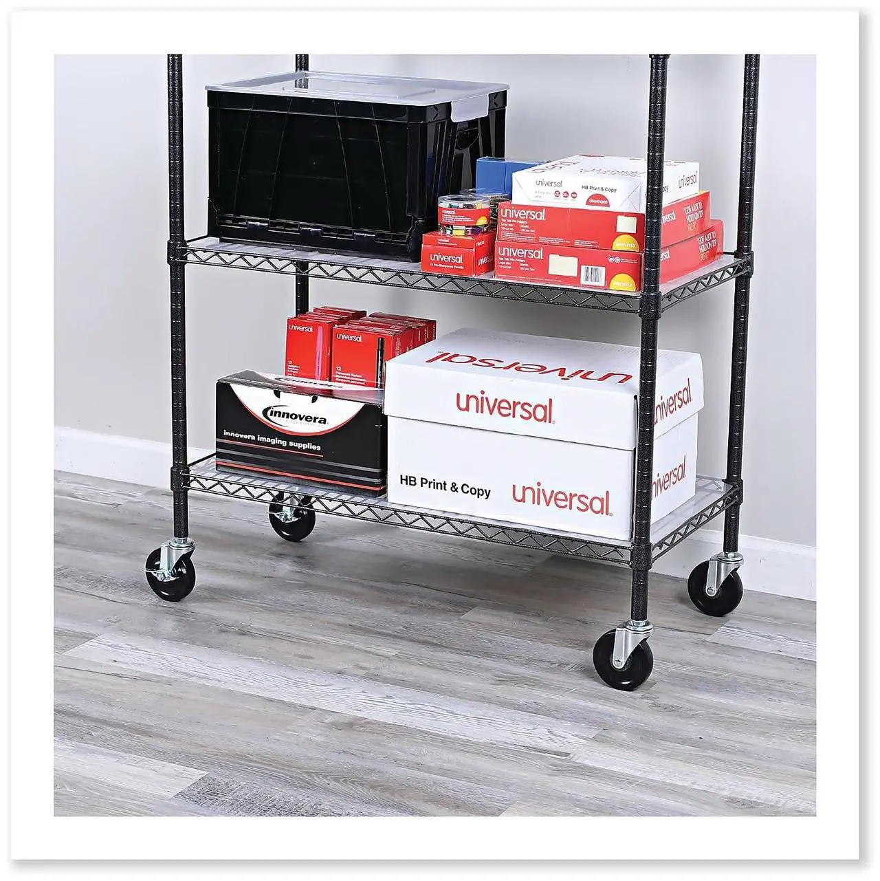 Alt view image 10 of 18 - Alera SW690004 Optional Casters for Wire Shelving, 200 lbs/Caster, Gray/Black, 4/Set