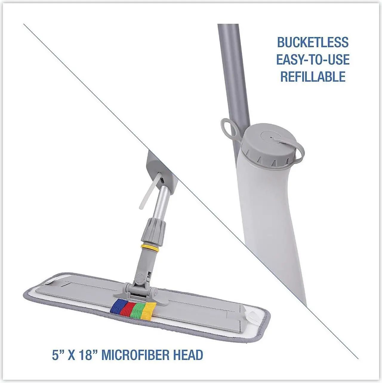 Alt view image 16 of 17 - Boardwalk Bucketless Microfiber Mop System 5 x 18 Head 59" Handle Blue/Gray BWMS16MFM