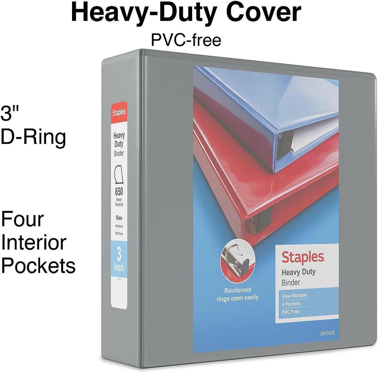 Alt view image 2 of 7 - Staples Heavy-Duty 3-Inch D 3-Ring View Binder Gray (26368) 976043
