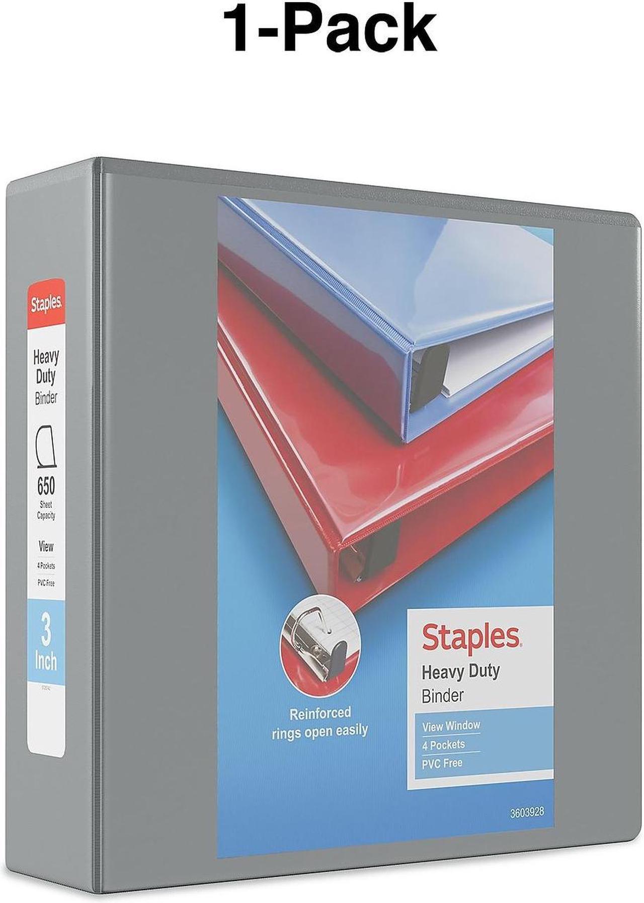 Alt view image 7 of 7 - Staples Heavy-Duty 3-Inch D 3-Ring View Binder Gray (26368) 976043