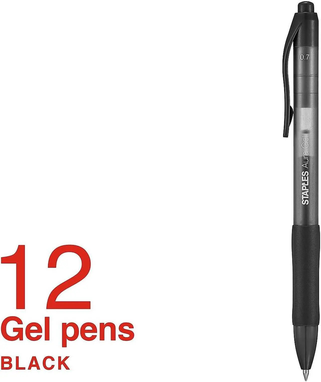 Alt view image 2 of 6 - STAPLES AURA GEL RETRACTABLE PENS 0.7MM BLACK 12PK (29195) 2072167