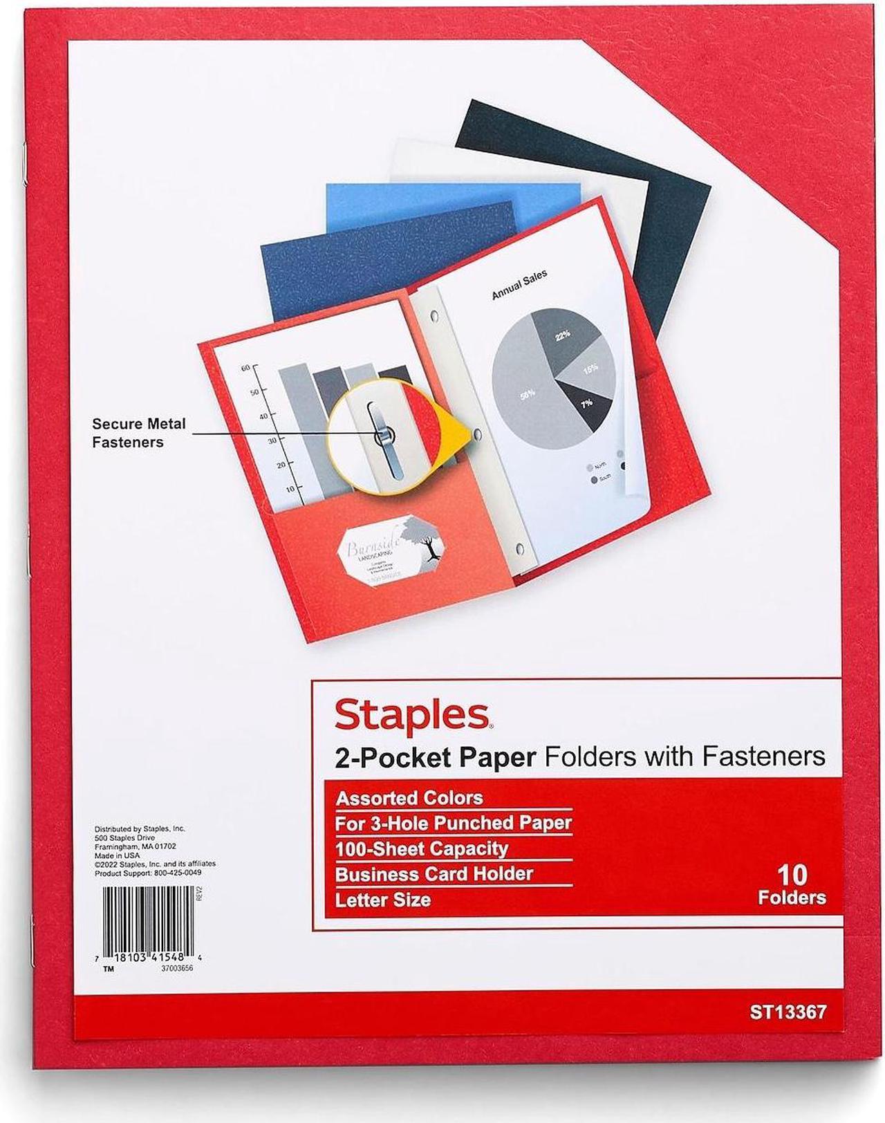 Main image of Staples 2-Pocket Folder with Fasteners Assorted 905754