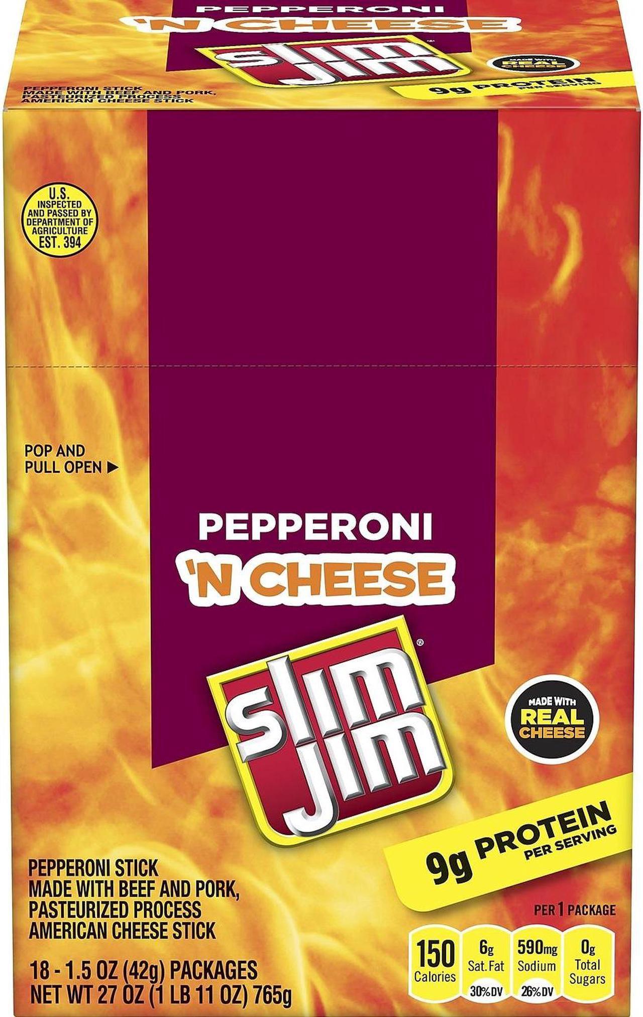 Slim Jim Pepperoni 'N Cheese Meat Stick 1.5 oz. 18/Box (209-00655)