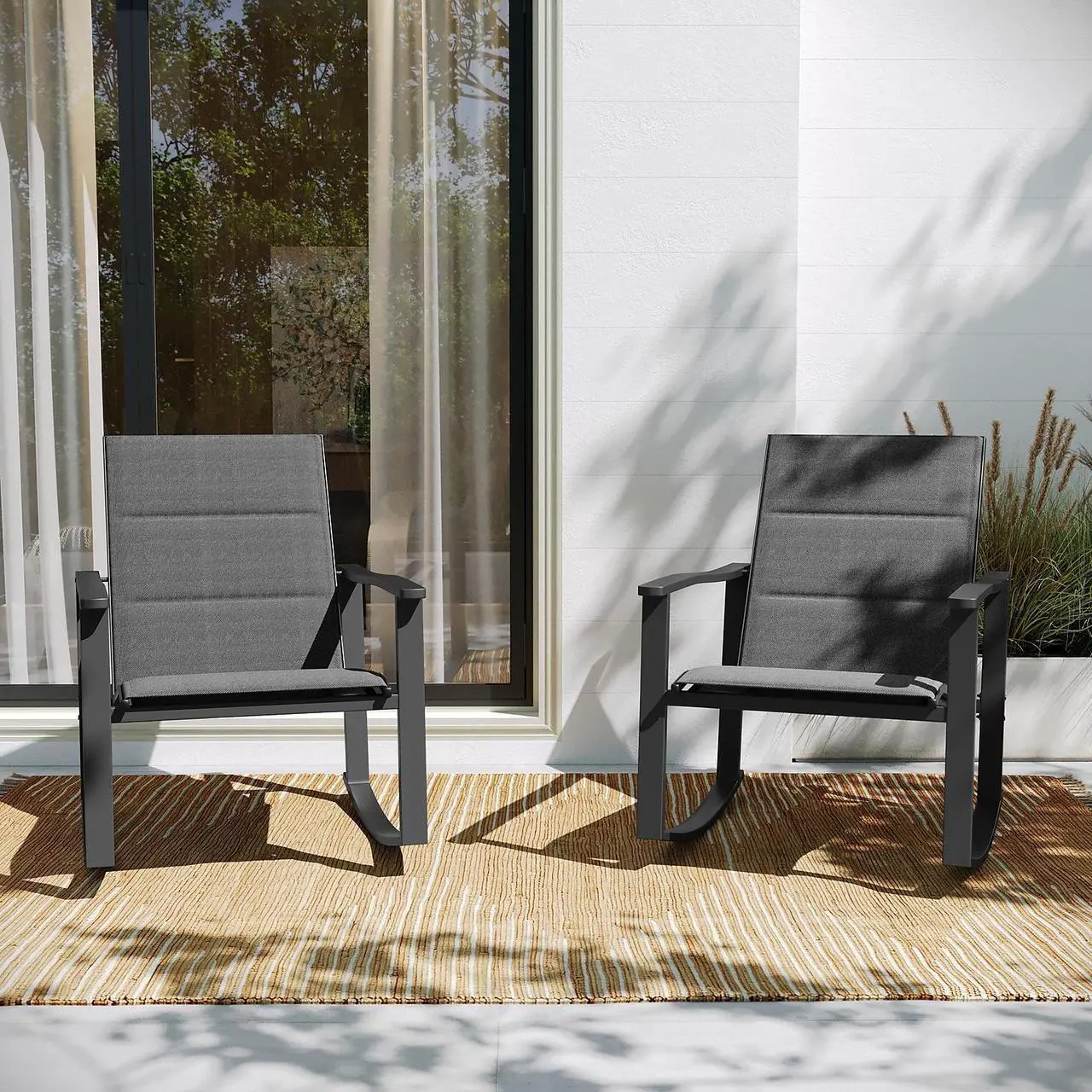 Alt view image 2 of 14 - Flash Furniture Brazos Outdoor Rocking Chairs with Flex Comfort Material Black 2/Pack (2FVFSC2315NBLK)