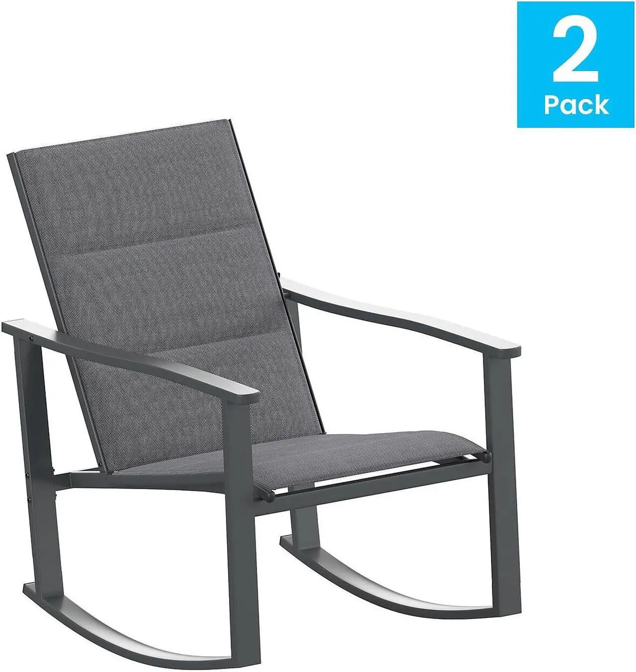 Alt view image 6 of 14 - Flash Furniture Brazos Outdoor Rocking Chairs with Flex Comfort Material Black 2/Pack (2FVFSC2315NBLK)