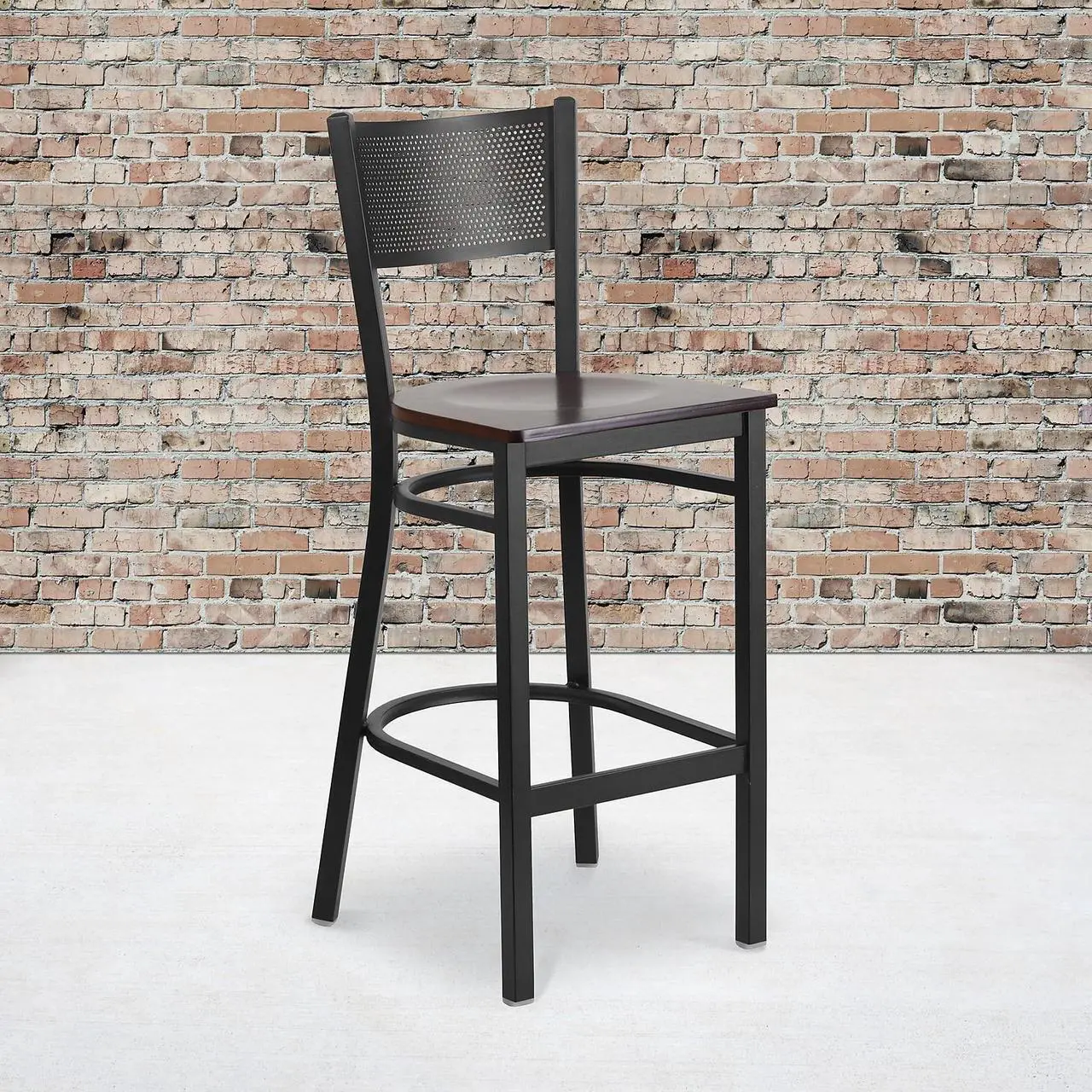 Alt view image 19 of 20 - Brynn Series 29'' High Contemporary Cappuccino Wood Barstool in Black Vinyl