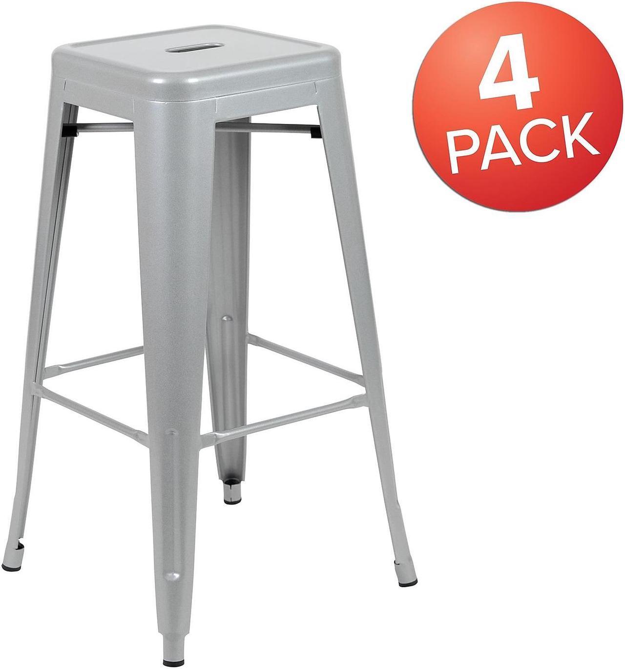 Alt view image 20 of 20 - 30" High Metal Indoor Bar Stool in Silver - Stackable Set of 4
