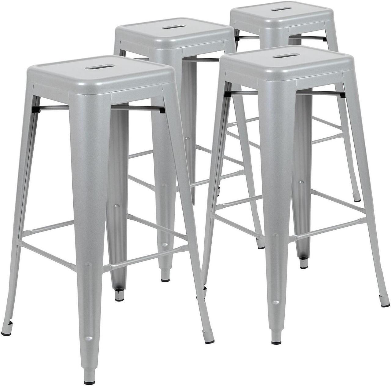 Alt view image 18 of 20 - 30" High Metal Indoor Bar Stool in Silver - Stackable Set of 4