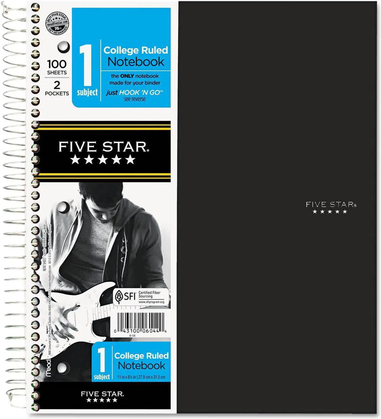 Alt view image 2 of 5 - Five Star Wirebound Notebook College Rule 11 x 8 1/2 100 Sheets Black 72057