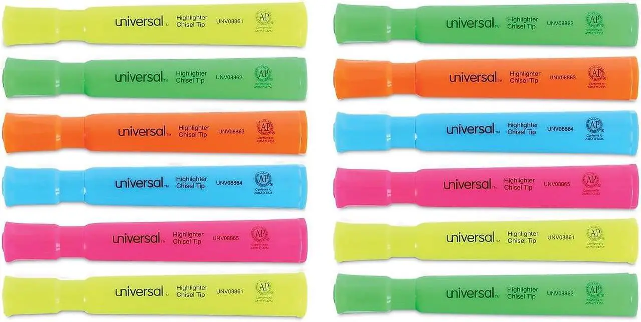 Alt view image 3 of 7 - Universal UNV08867 Desk Highlighters, Chisel Tip, Assorted Colors, Dozen