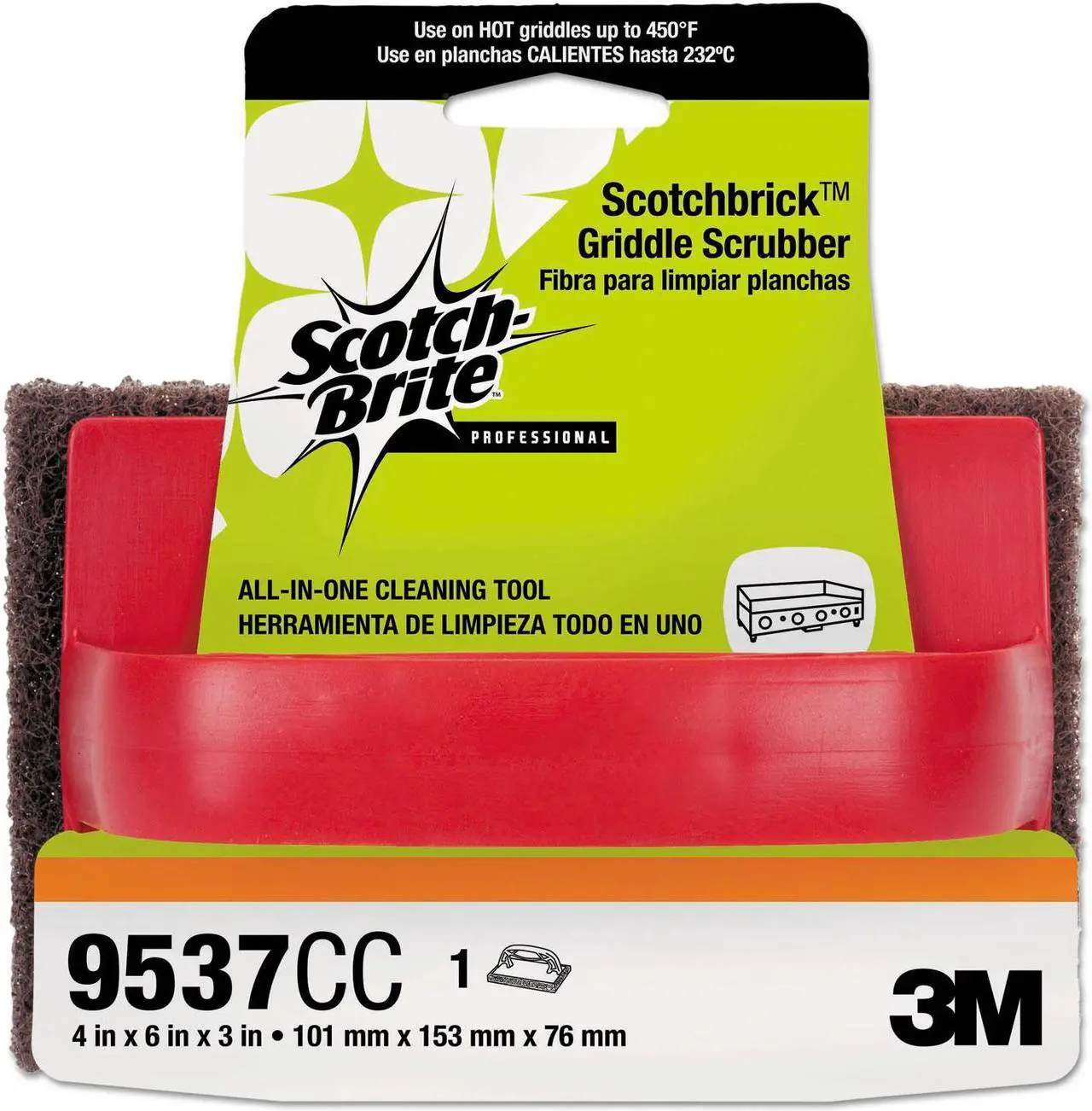 Alt view image 2 of 3 - Scotch-Brite PROFESSIONAL Scotchbrick Griddle Scrubber 4 x 6 x 3 Red/Brown 4 per Pack 59203