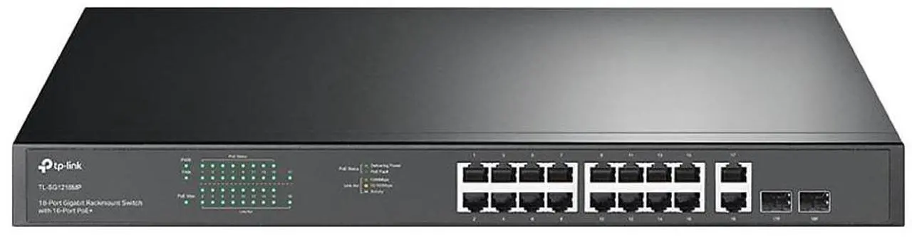 Alt view image 20 of 20 - TP-Link TL-SG1218MP | 16 Port Gigabit PoE Switch | 16 PoE+ Ports @250W, w/ 2 Uplink Gigabit Ports + 2 Combo SFP Slots | Plug & Play | Sturdy Metal | Rack-mountable