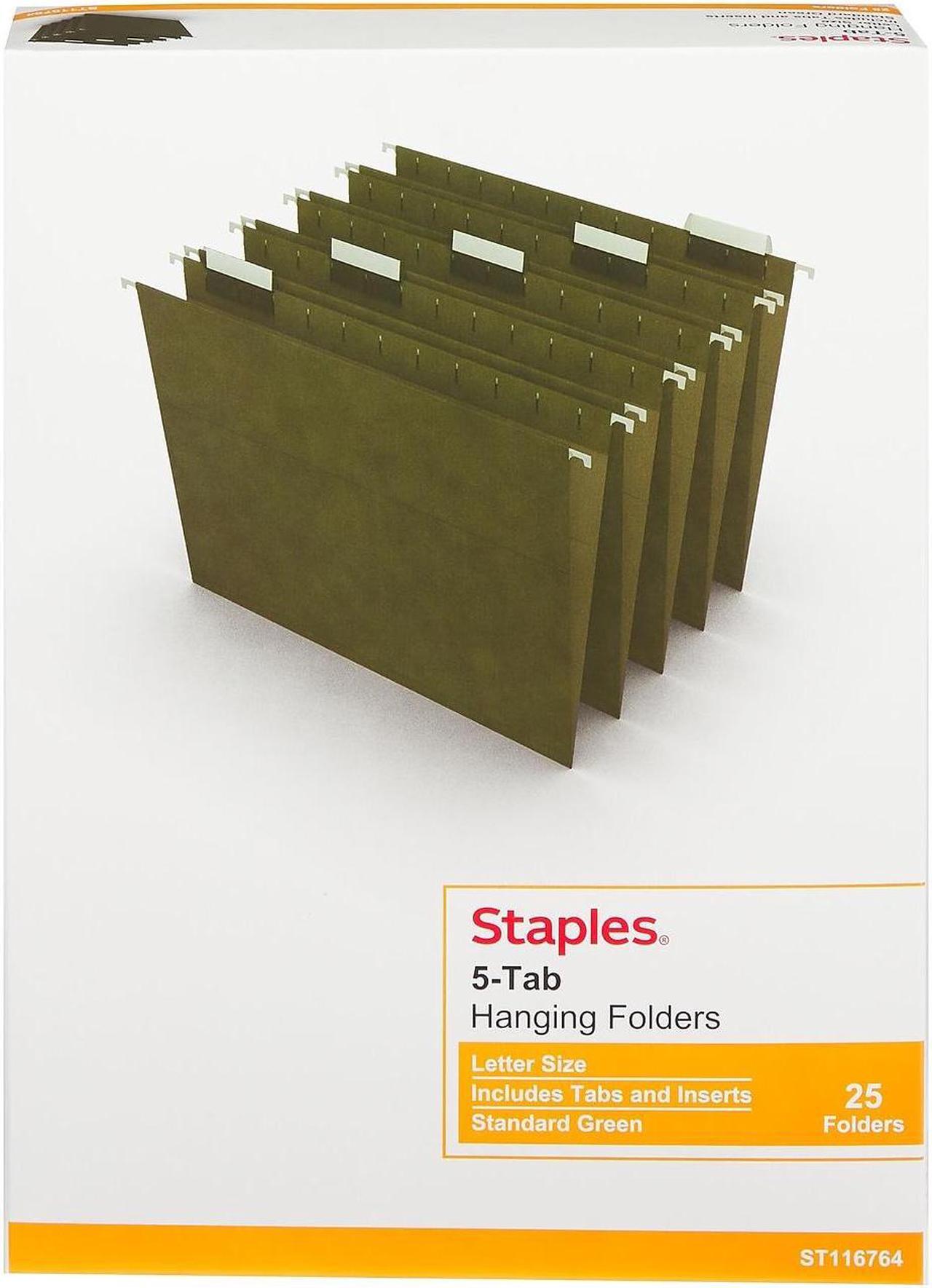 Alt view image 6 of 6 - Staples 100% Recycled Hanging File Folders Letter 1/5-Cut Tab Letter Size Standard Green 25/Box (ST116764)