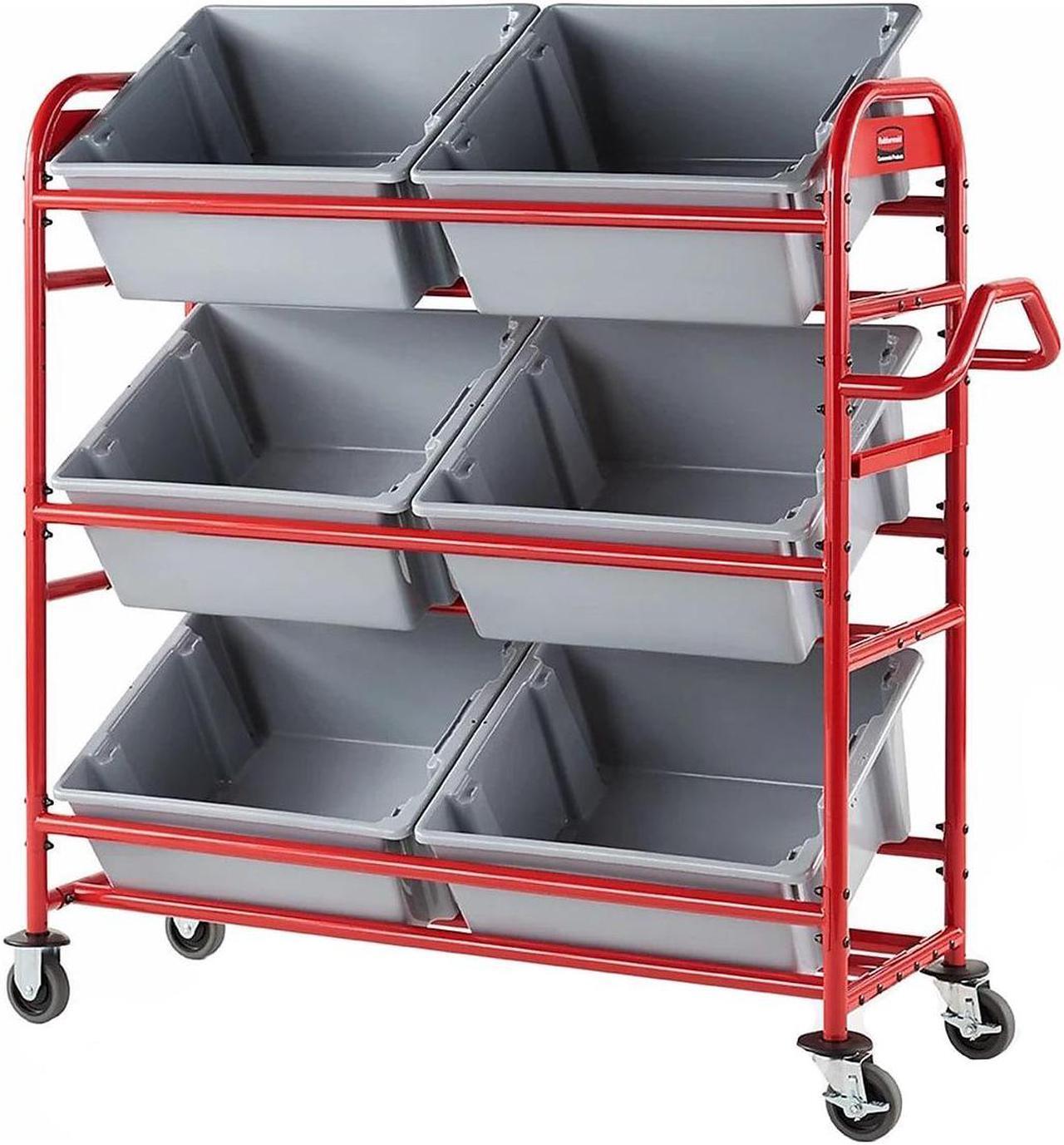 Main image of Rubbermaid 3-Shelf Metal Tote Picking Cart Red (2144269)