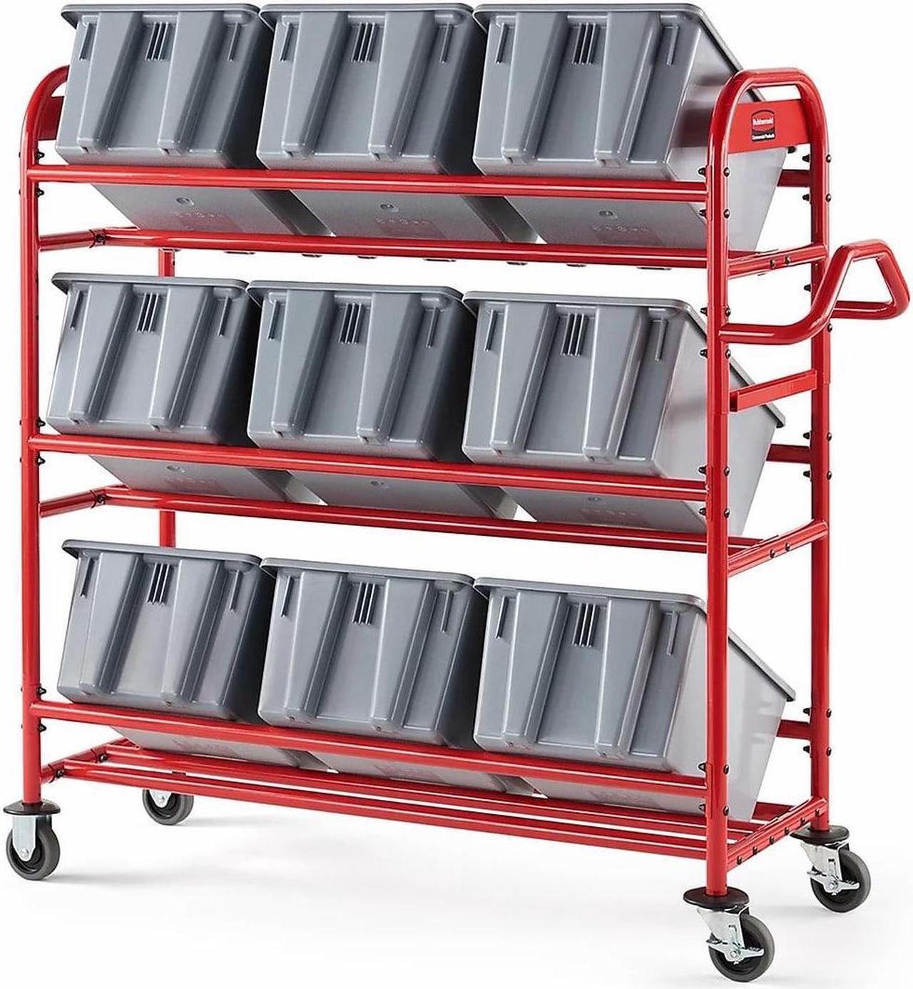 Alt view image 2 of 5 - Rubbermaid 3-Shelf Metal Tote Picking Cart Red (2144269)