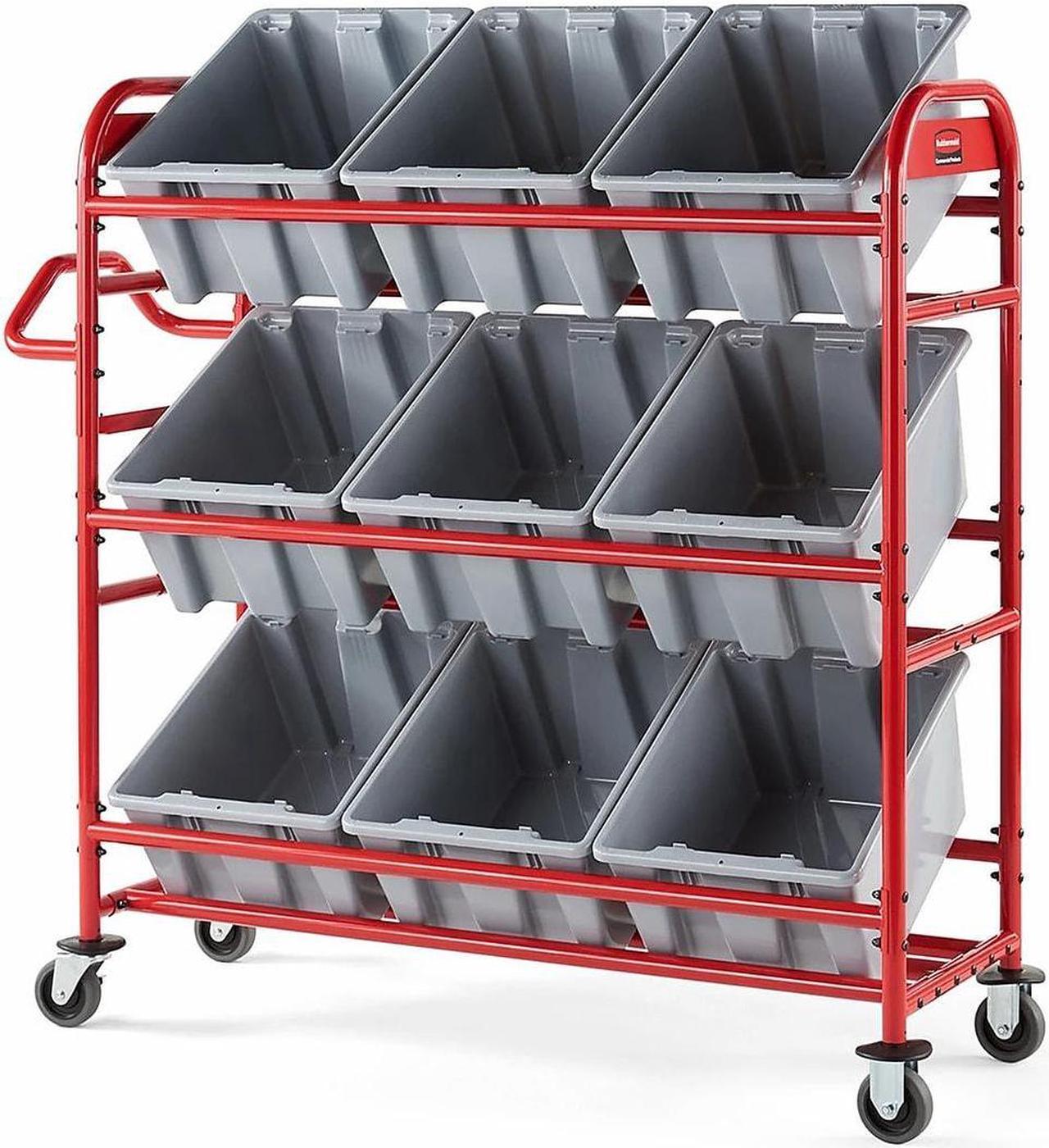 Alt view image 3 of 5 - Rubbermaid 3-Shelf Metal Tote Picking Cart Red (2144269)