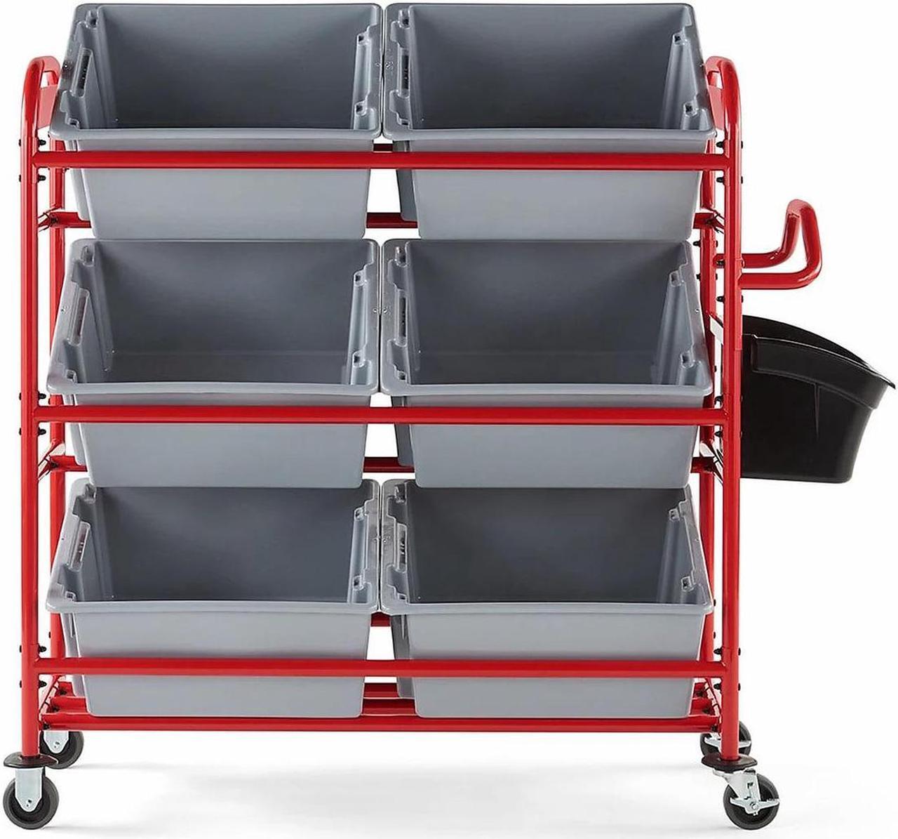 Alt view image 4 of 5 - Rubbermaid 3-Shelf Metal Tote Picking Cart Red (2144269)