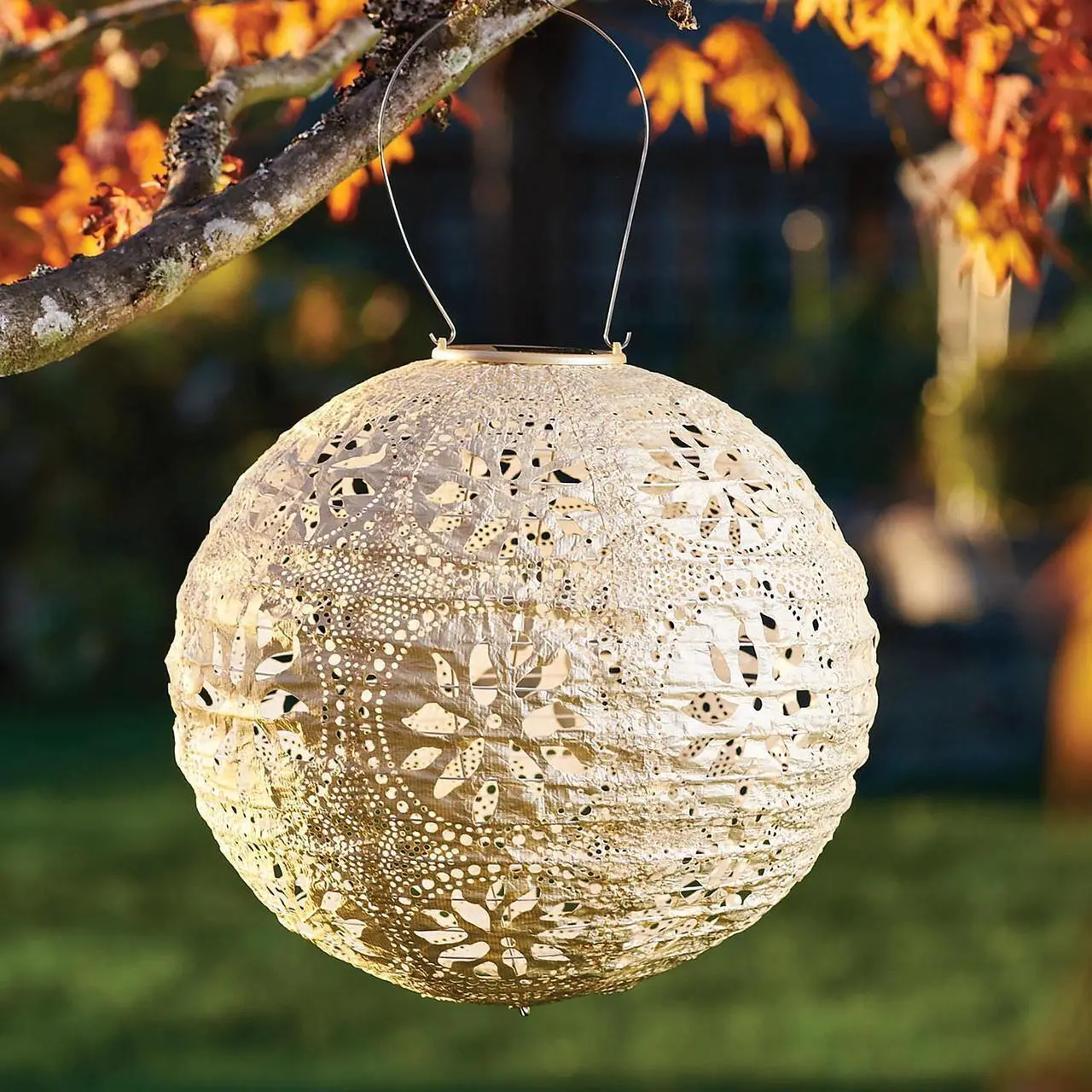 Alt view image 4 of 10 - Allsop 31598 Soji Stella Market Handmade LED Outdoor Solar Lantern, 12X12, Pearl