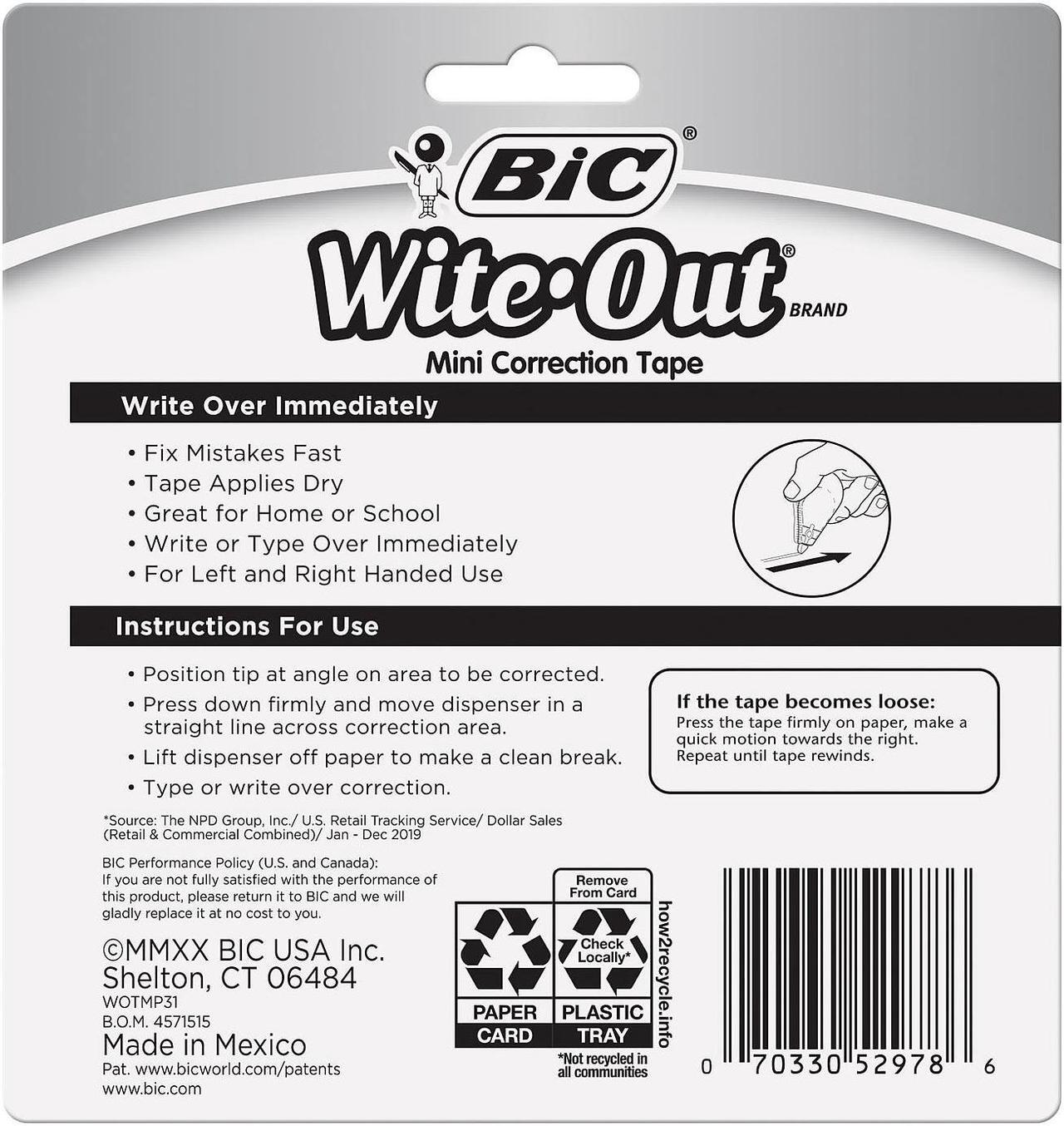 Alt view image 7 of 8 - BIC Wite-Out Mini Correction Tape White 3/Pack (WOTMP31-WHI)