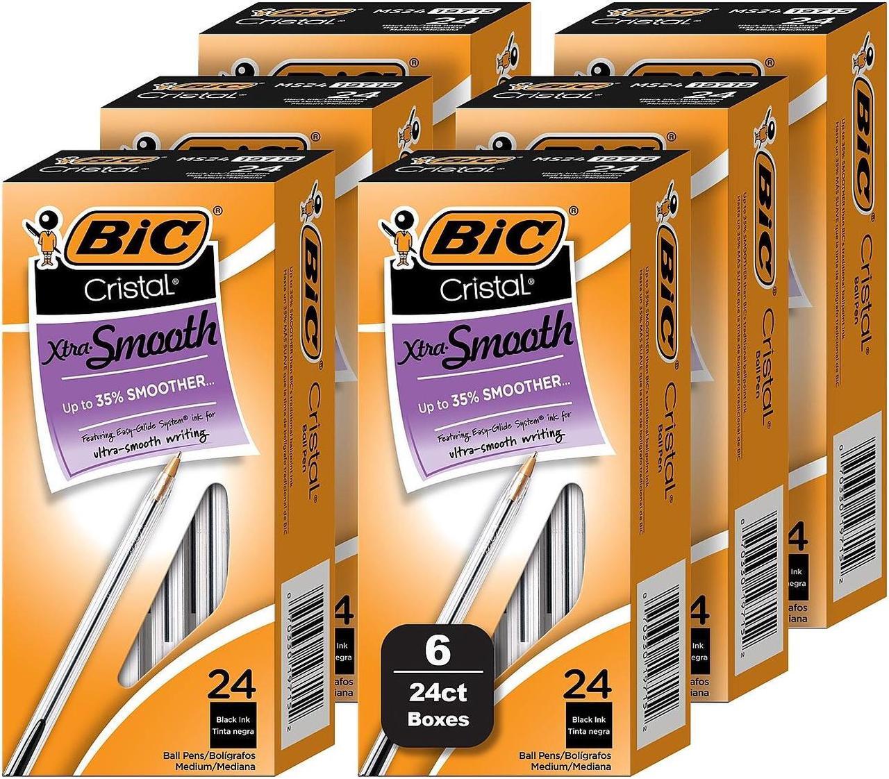 Main image of BIC Cristal Xtra Smooth Ballpoint Pen Medium Point Black Ink 24/Box 6 Boxes/Pack (MS144E-BLK)