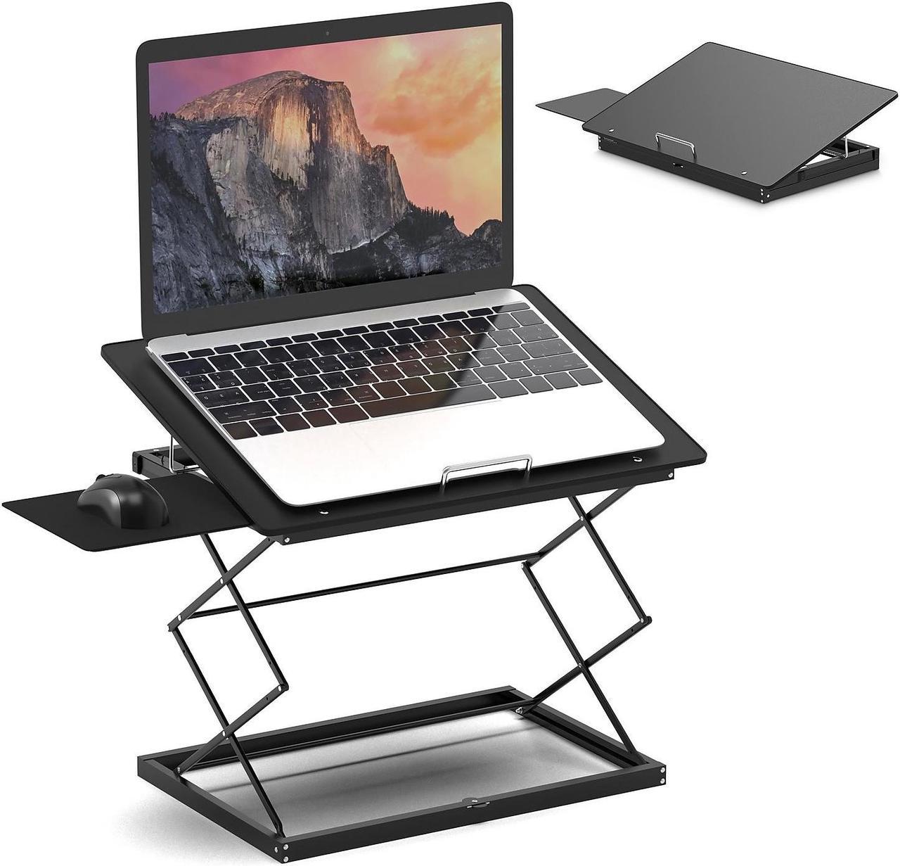 CD4 Adjustable Standing Desk Converter for Laptops - vertical laptop stand for desk adjustable height Table Top Standing Desk Riser with Mouse Pad 2.6"-18.6" Standing Desk Adjustable Height Converter