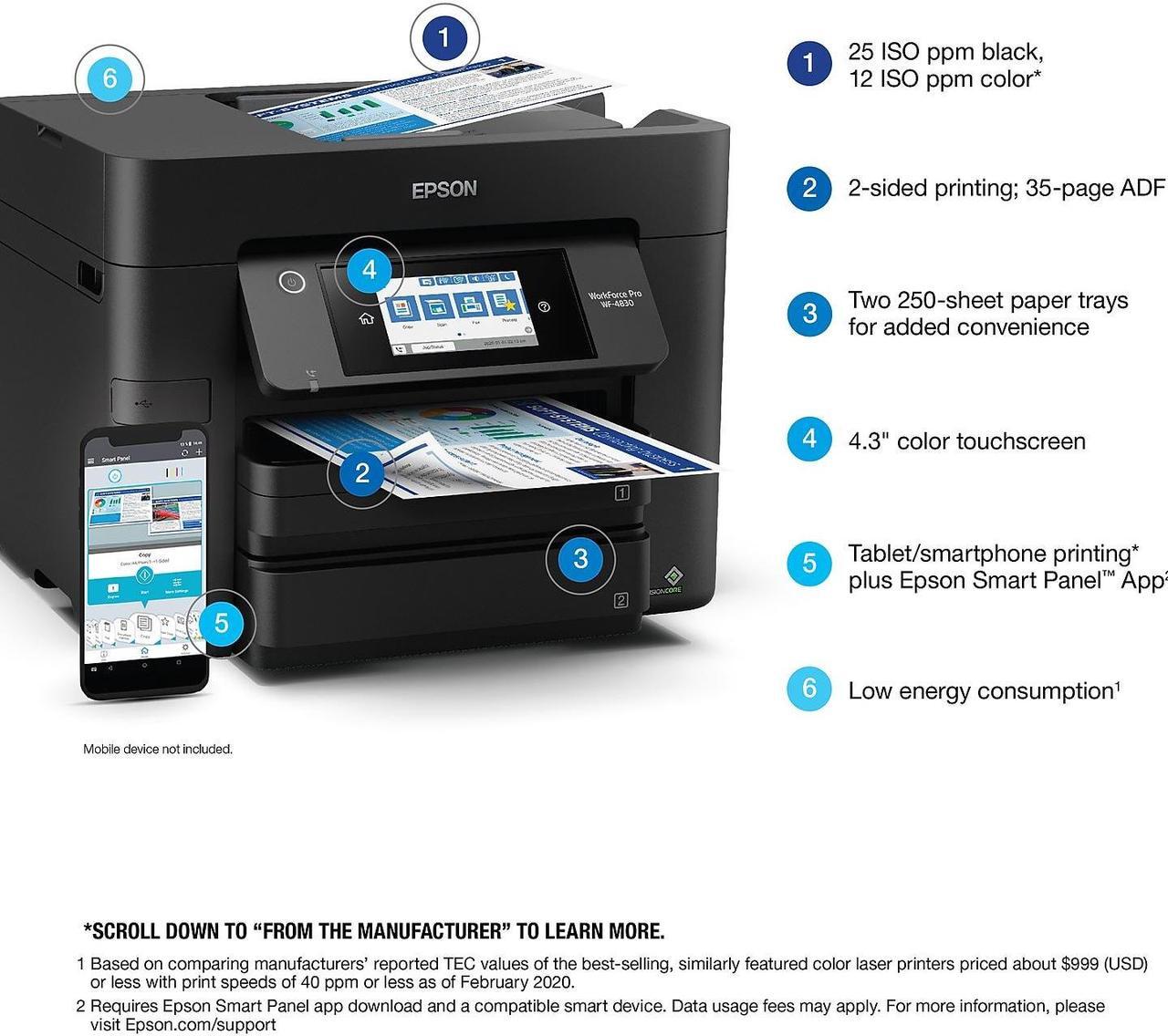 Alt view image 5 of 7 - Epson WorkForce Pro WF-4830 Wireless All-in-One Printer