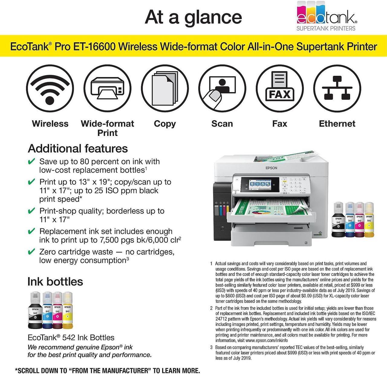 Alt view image 4 of 7 - Epson EcoTank® Pro ET-16600 Wide-format All-in-One Business Supertank Printer