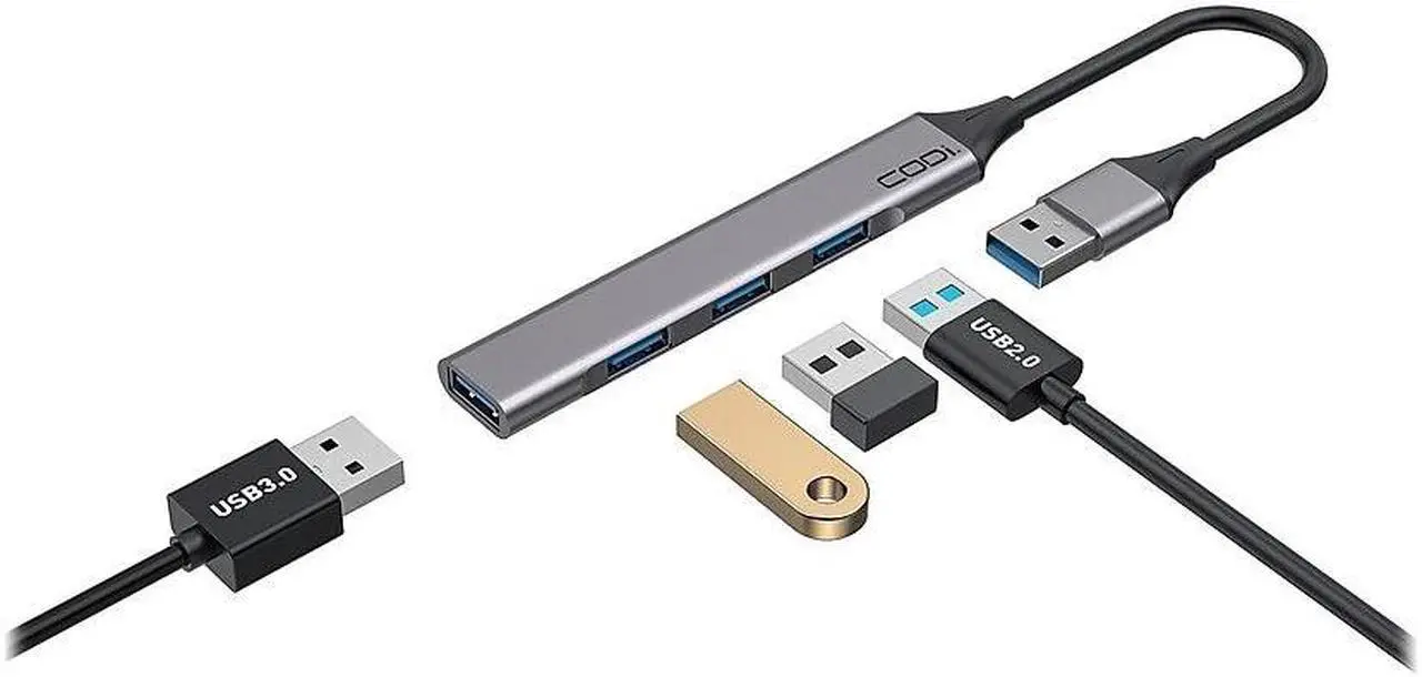 Alt view image 8 of 8 - Codi USB-A 4-Port Hub - for Computer - USB Type A - 4 x USB Ports - 1 x USB 2.0 - 2 x USB 3.0 - Gray - Wired